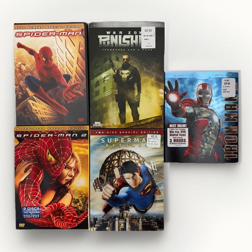 Superhero Movie Lot Marvel DC Spider-Man Iron Man 2 Punisher Superman DVD